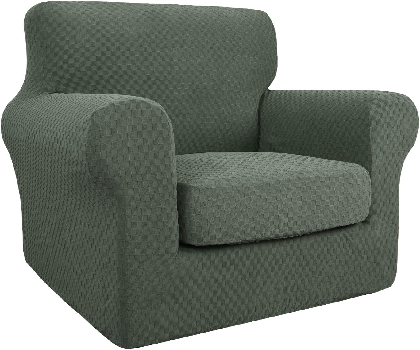 ZNSAYOTX 2 Piece Jacquard Chair Slipcover for Living Room Super Stretch Chair Covers with Arms Pet Dog Universal Slip Cover Anti Slip Armchair Furniture Protector (Chair, Wine Red): Kitchen & Dining