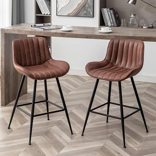 Whiterye Brown Bar Stools Set of 2, Velvet Upholstered Bar Stool Armless, 24 in Bar Stool Bar Height, Black and Brown Barstools for Home Bar, Coffee Bar.