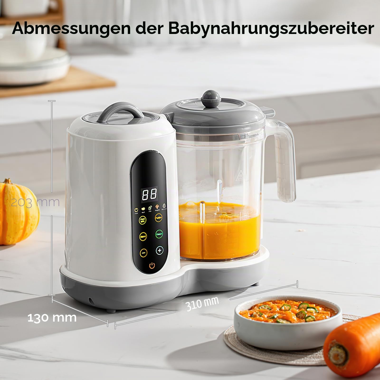 Küchenmaschine für Babys, Dampfgarer, Mixer, Babynahrungszubereiter 400ml,Babybrei Zubereiter, Baby-Mixer, Automatische Reinigung, Touchscreen, Zum Mixen und Aufwärmen von Lebensmitteln für Babys