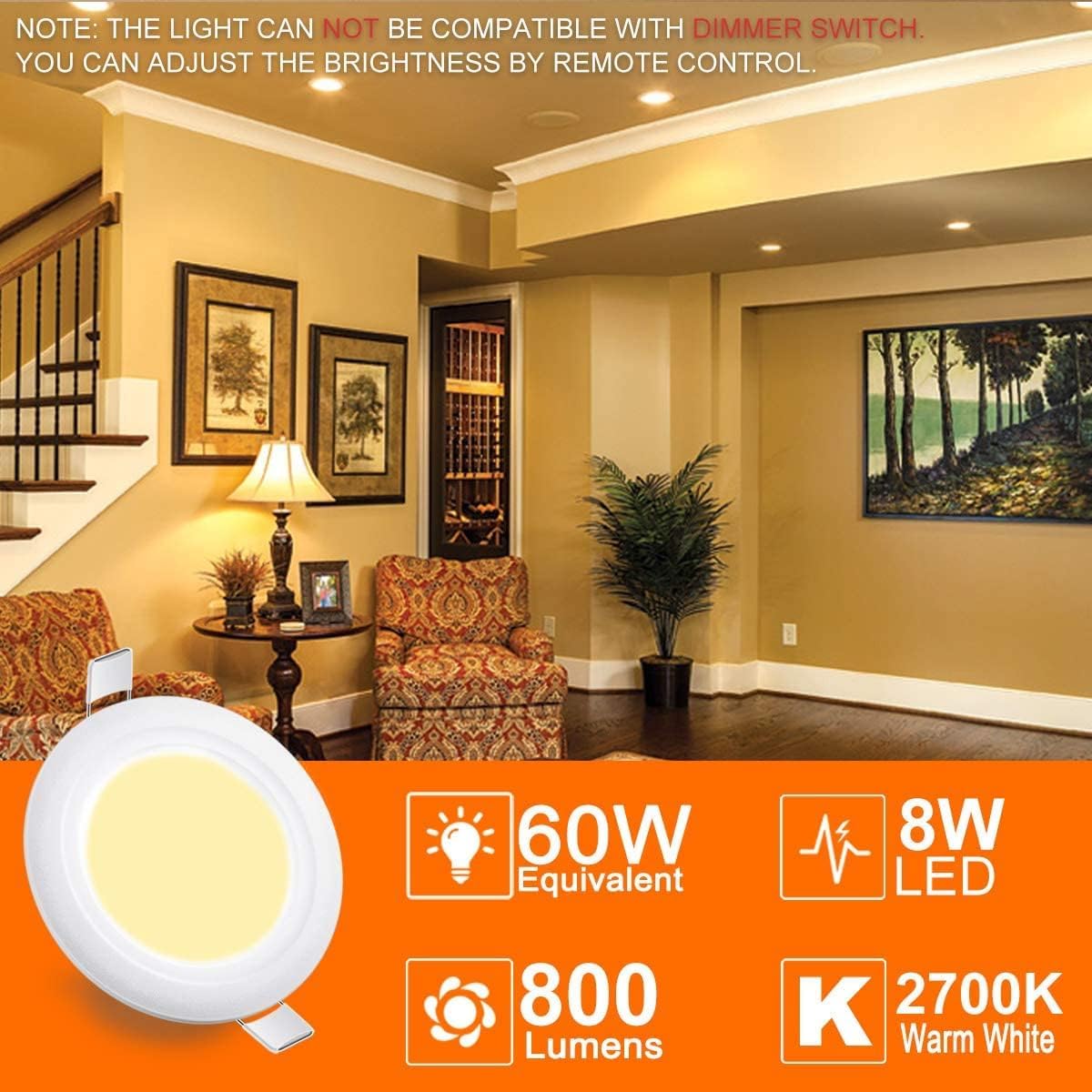 Graphic showing 60W equivalent, 8W LED, 800 Lumens, and 2700K Warm White specifications.