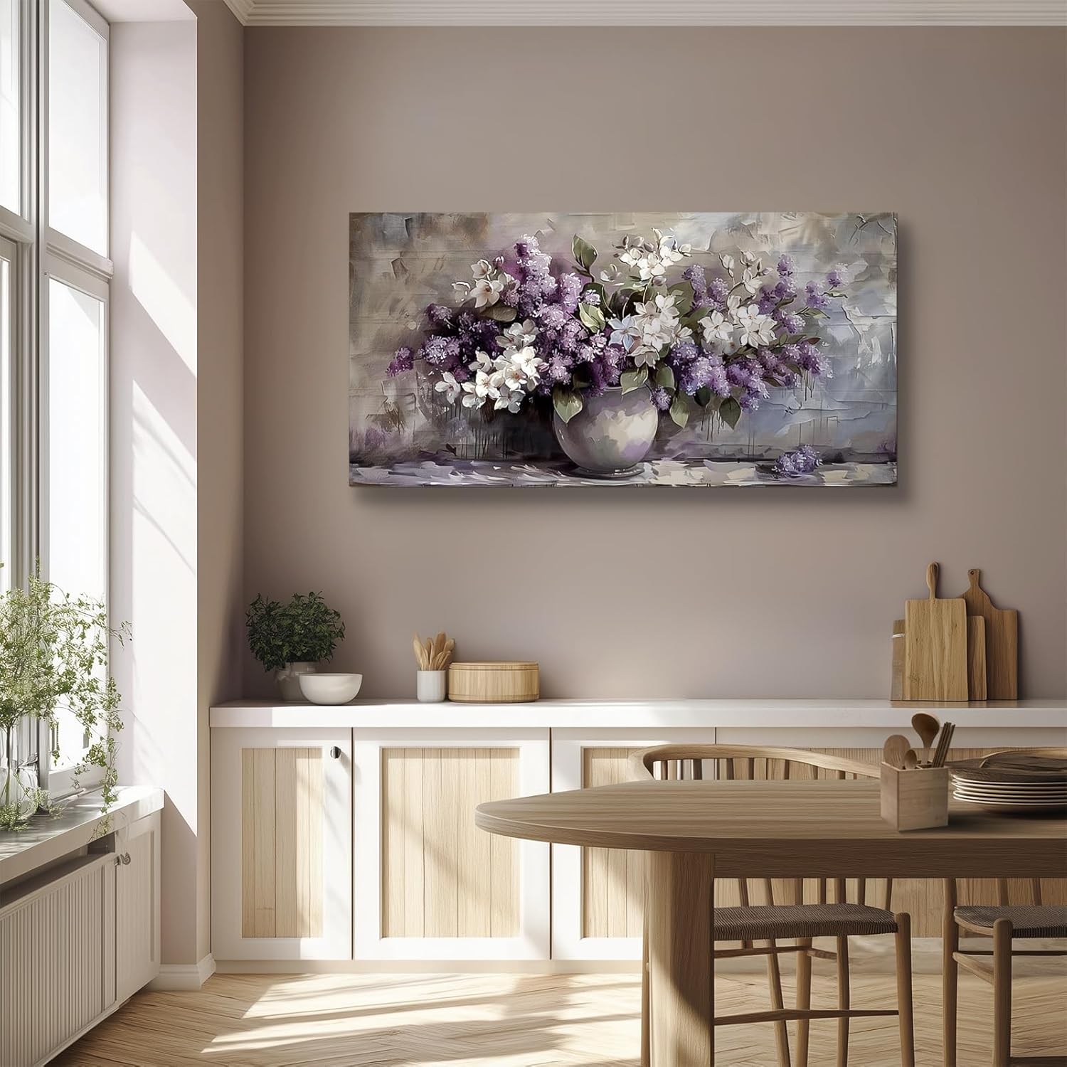 serimino large wall art for living room, still life flowers canvas prints, purple floral botanical decor paintings, modern aesthetic pictures wall decor, farmhouse kitchen artwork 29"x57" 57"l x 29"w flowers in a vase