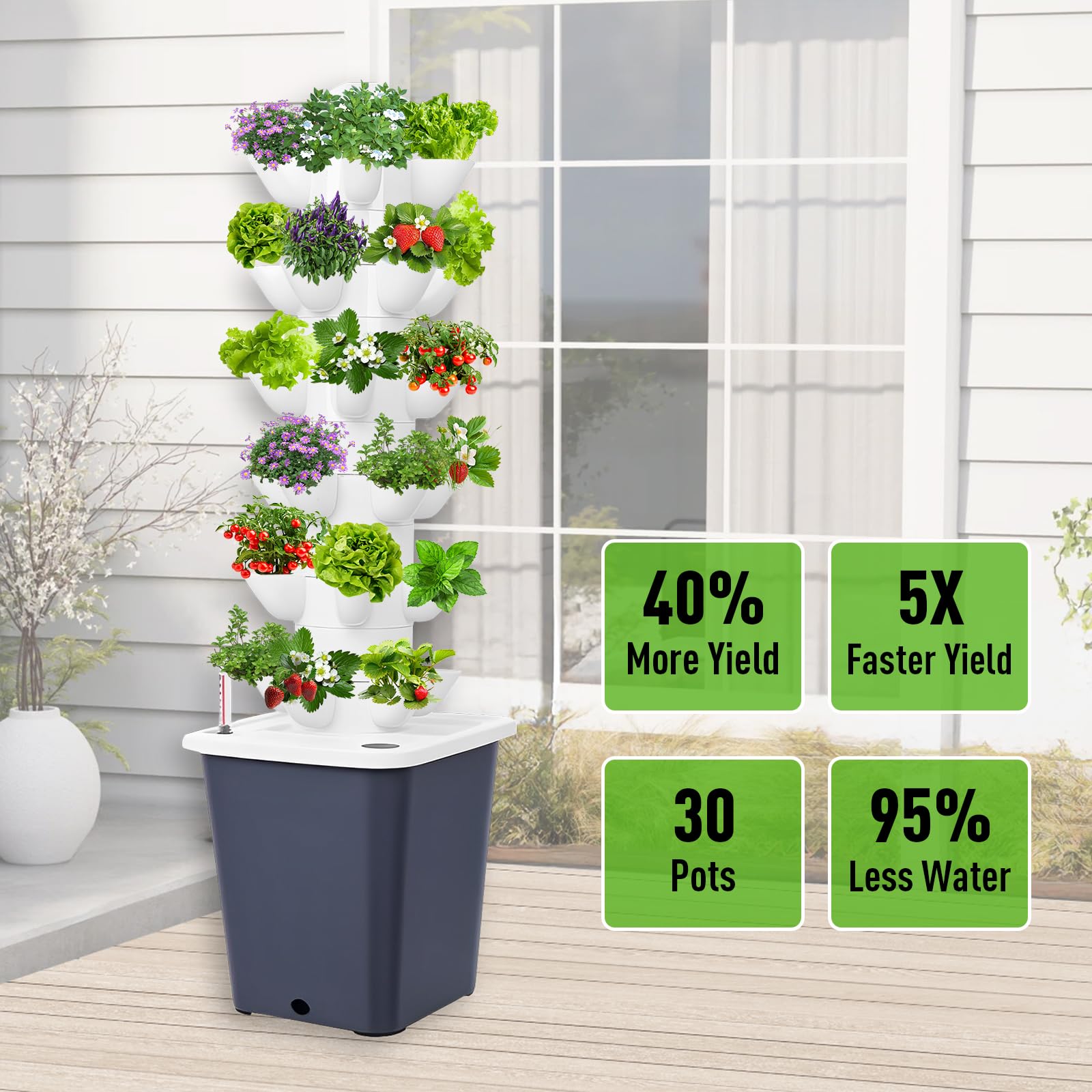 Sistema de Cultivo Hidropónico de 30 Cápsulas, Torre hidropónica 6 niveles, para hierbas, frutas y verduras, kit de cultivo aeropónico con depósito de agua 10l, Suministros Hidropónicos de Bricolaje