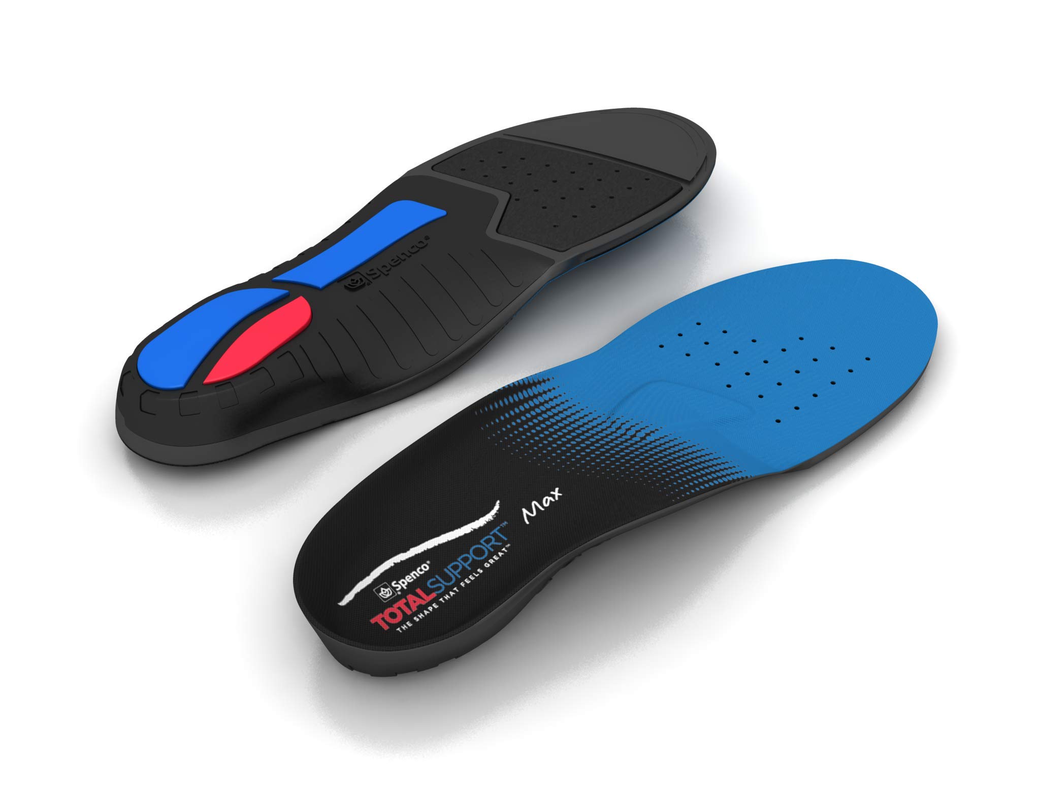 SpencoTotal Support Max Insoles - Orthotic Metatarsal Arch Support, Shock Absorption, Reduces Over-Pronation, Conforms to Foot Contours, Deep Heel Cupping, Rigid Support for Stability