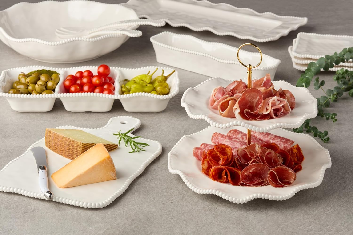 Perlette Cream Beaded Salad Plates - Set of 4, 9" Chic Melamine Dinnerware, Unbreakable & Elegant for Indoor/Outdoor Dining, Appetizers, Desserts & Stylish Table Settings. Perfect for gift-giving.