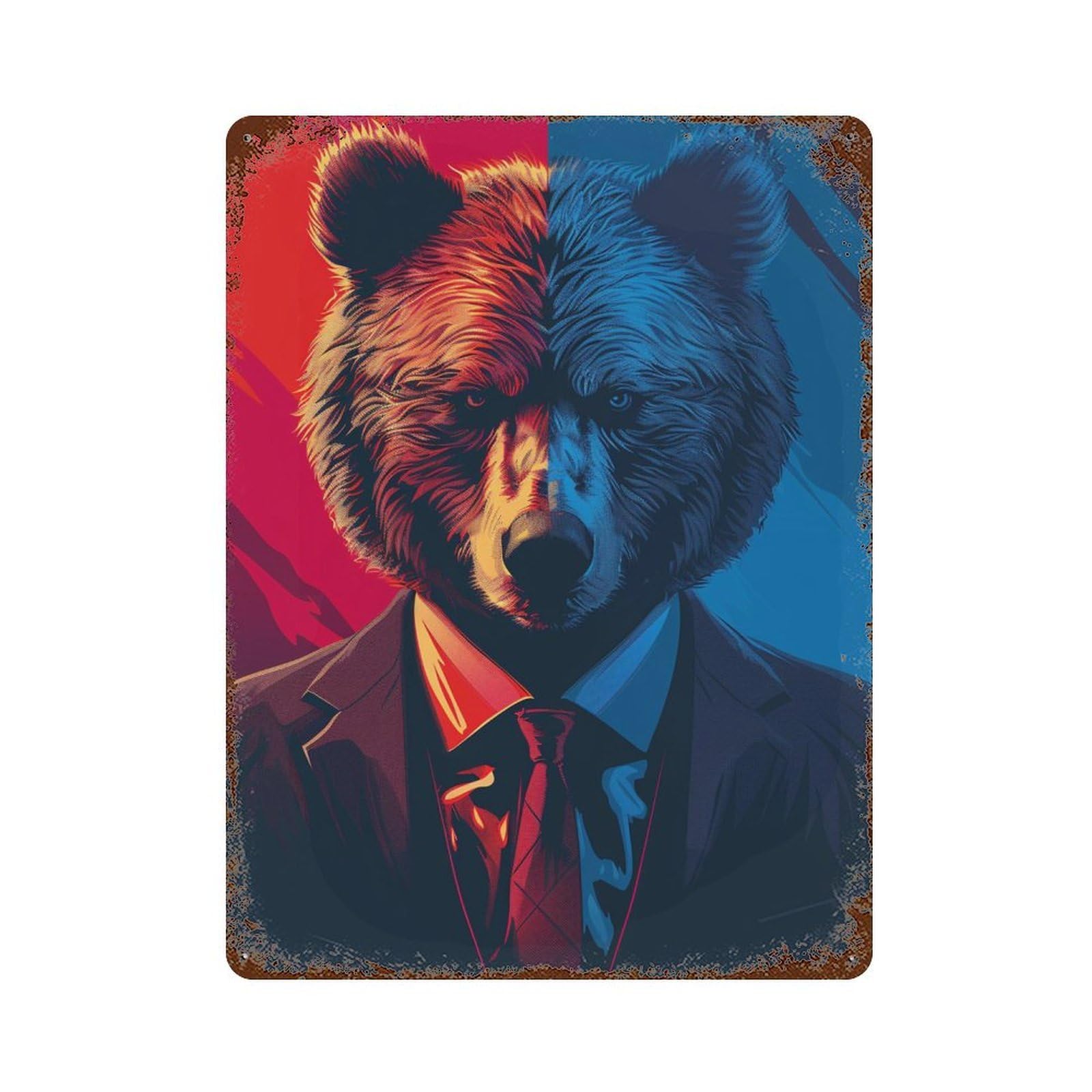 Garage Style Bear Market Analysis Report Rustic Tin Plaque 15.7"x11.8", Vintage Wall Decor for Bar And Workshop