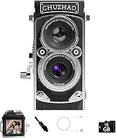 CHUZHAO Mini câmara digital clássica, estilo TLR portátil com ponta e disparo, bolso pequeno compacto 1080P FHD vídeo 12MP Autofocus Vlogging câmara com cartão de 16 GB para iniciantes,