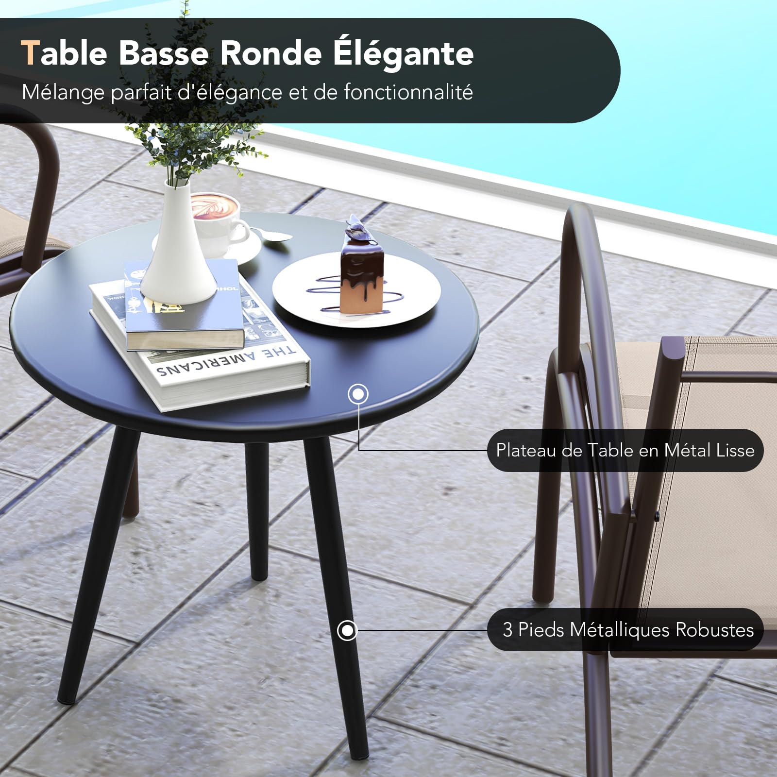 COSTWAY Ensemble de Meubles 3 Pièces d'Extérieur, Salon de Jardin Fauteuils et Table en Aluminium Métal avec Siège Incurvé en Tissu, pour Jardin, Patio, Bord de la Piscine