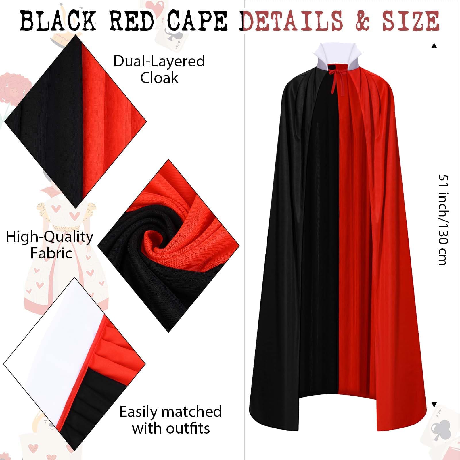 Kavoc 8 Pcs Queen Outfit Include Black Red Cape,Crown Headband.Earrings,Necklace,Wand,Gloves and Socks for World Book Day Dress Up - Image 3