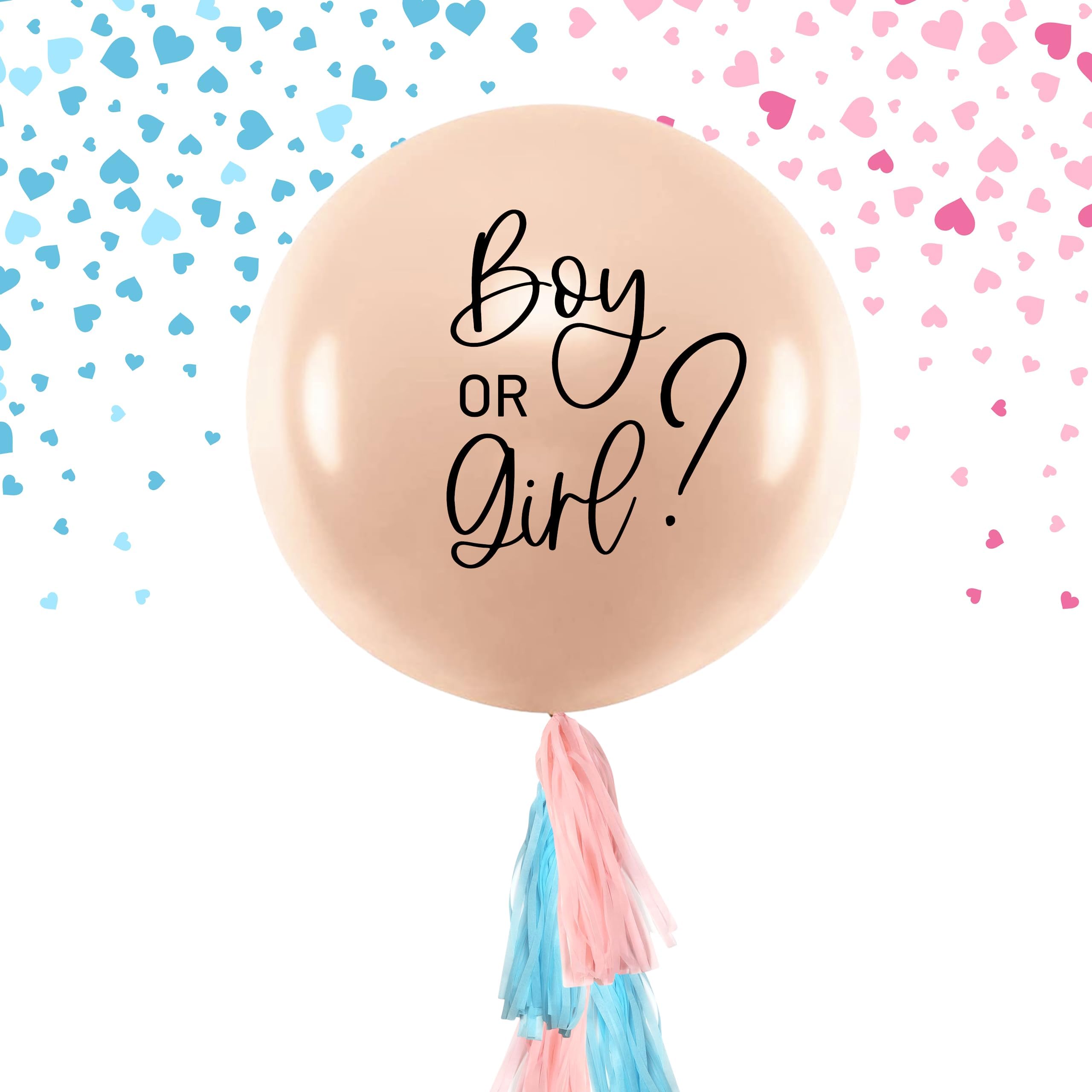 KASTWAVE 36" Gender Reveal Balloon Kit - Pink & Blue Confetti, No Helium Needed | Perfect for Baby Reveal Parties, Includes Decorative Tassels, Blush Design
