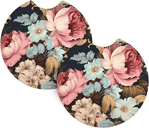 Miniatura 1 de Posavasos con estampado floral vintage (2.7 pulgadas de diámetro), posavasos absorbentes de agua y a prueba de fugas