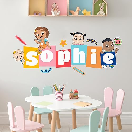 EGD CoComelon JJ, Cody, Nina & Cece - Decoración de pared para niños | Serie EGD X CoComelon | Calcomanía de pared personalizada para bebé niña o