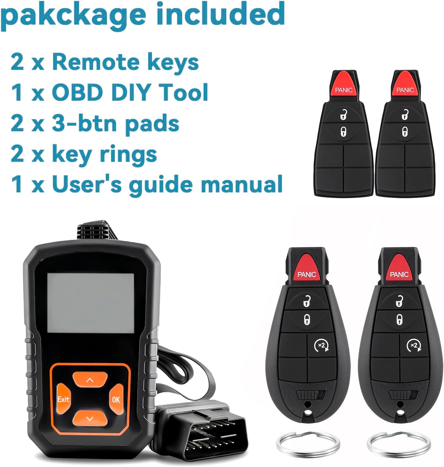 2pcs for Ram 1500 Key Fob Replacement DIY kit for Dodge Ram 1500 2500 3500 2013 2014 2015 2016 2017 Keyless Entry Remote Key GQ4-53T