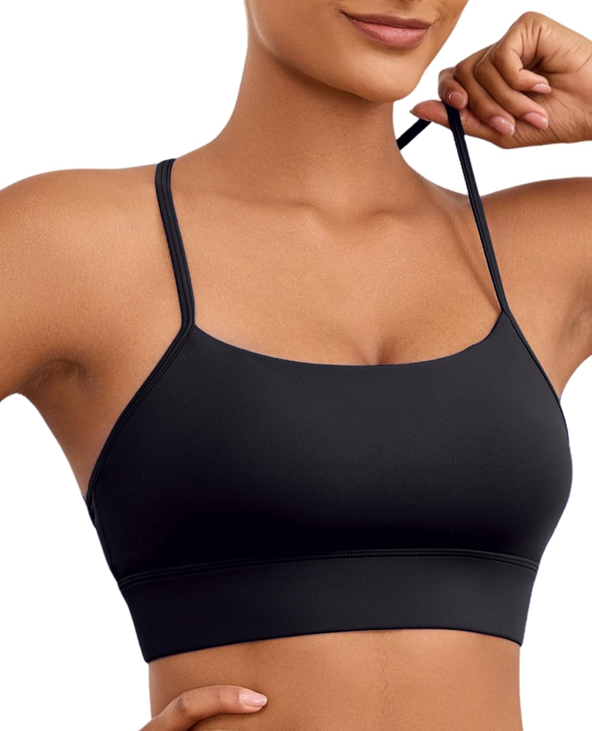 Womens Y Sports Bras Yoga Top with Removable Cups Spaghetti Thin Strap Workout Gym Bra Tops - Image 3