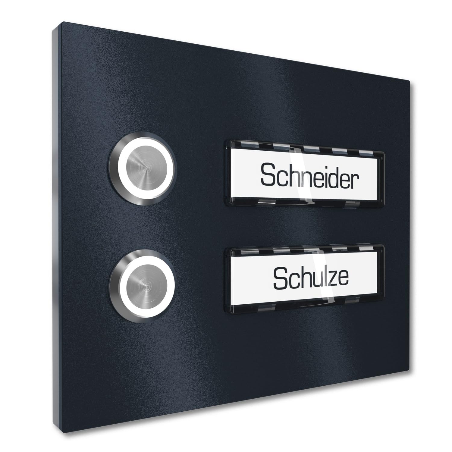 Mehrfamilien Aufputz Türklingel mit LED Klingeltaster 2 Namensschilder - V2A Edelstahl Klingel 140x115 mm Pulverbeschichtet RAL 7016 - Name Beleuchtung wählbar Zweifamilienhaus