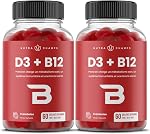 Vitamine D3 1000 IU + B12 1000mcg Par service ► Vitamines à croquer B & D Gummies pour les adultes, les enfants, les femmes & Les hommes sont renforcés par le folate pour l'énergie & Immunité 120 Gummies