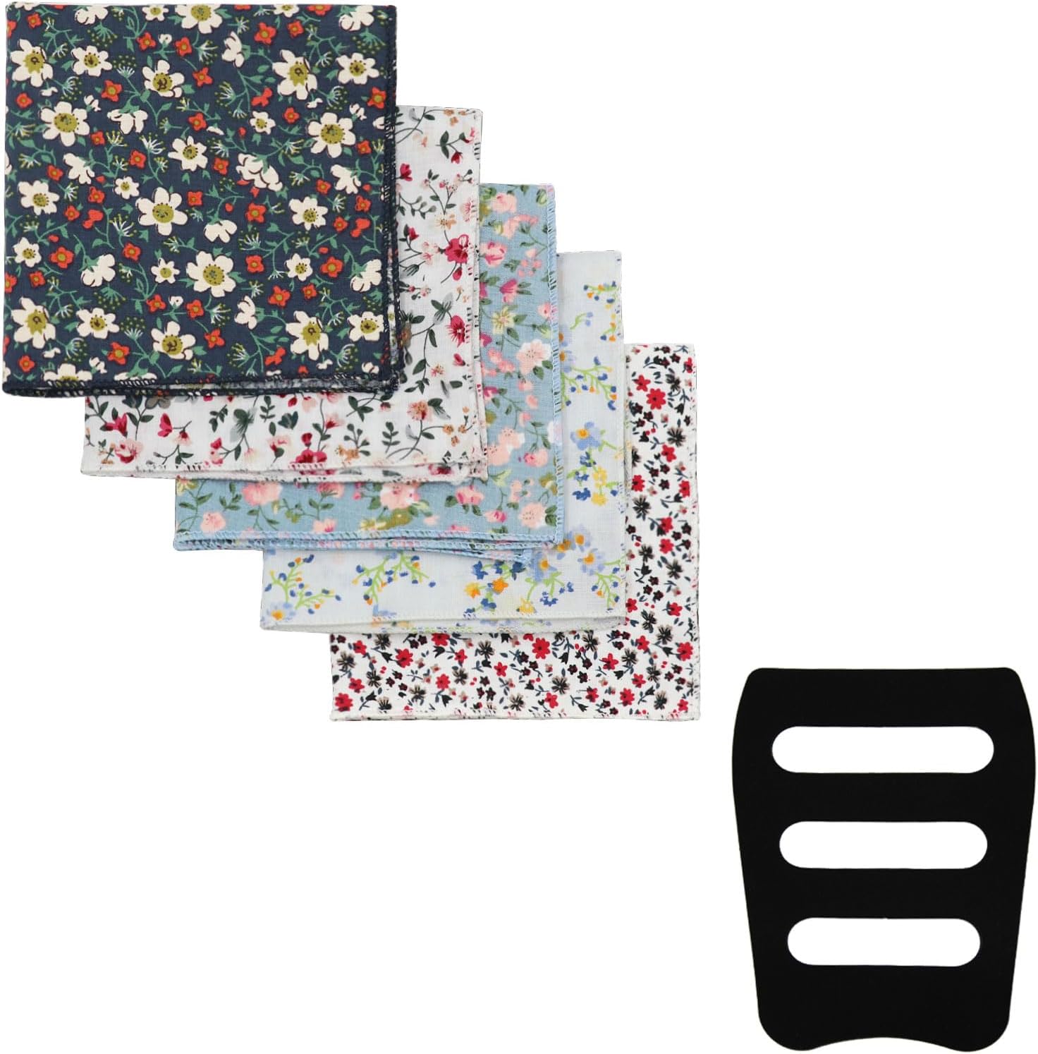 Mantieqingway Cotton Floral Handkerchiefs for Men 5 PCS Pocket Squares with 1 Holder, for Wedding Party Tuxedo Suit Jacket