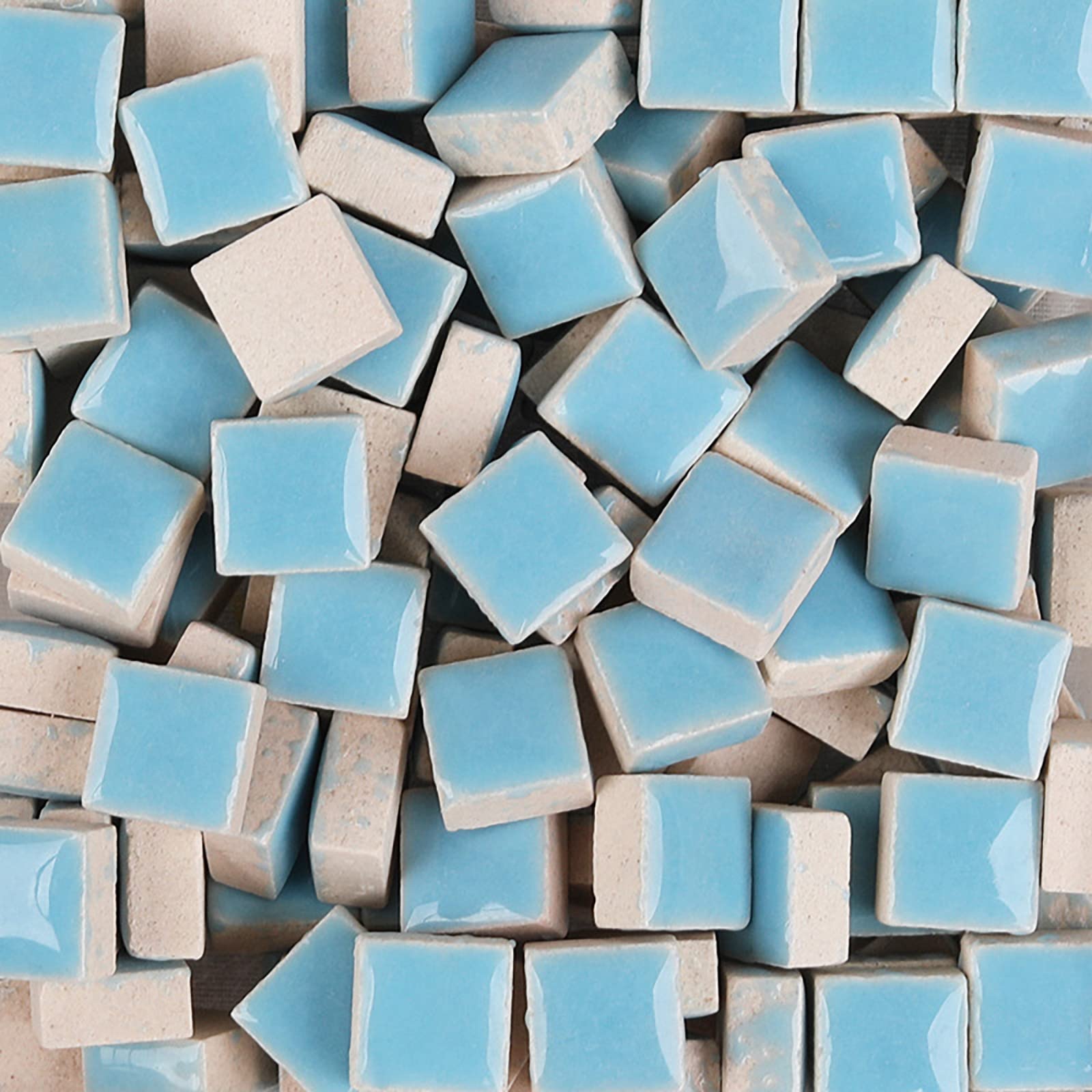 PINUO&KE 200 Pieces / 200 g Mosaic Tiles Square Square Ceramic MosaicMosaic Glass Tile for Crafts Bulk DIY Picture Frames Handmade Jewelry Coasters Art Material Decoration,0.4x0.4 inch - Sky Blue