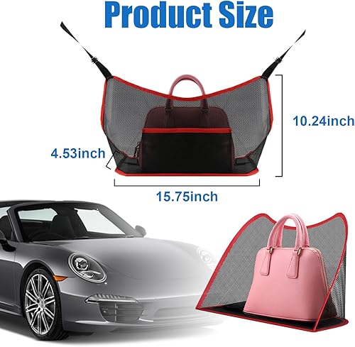 Miniatura 8 de Ziciner Soporte de red para bolso de mano para automóvil, organizador de malla entre dos asientos, bolsa de red de almacenamiento para el conductor