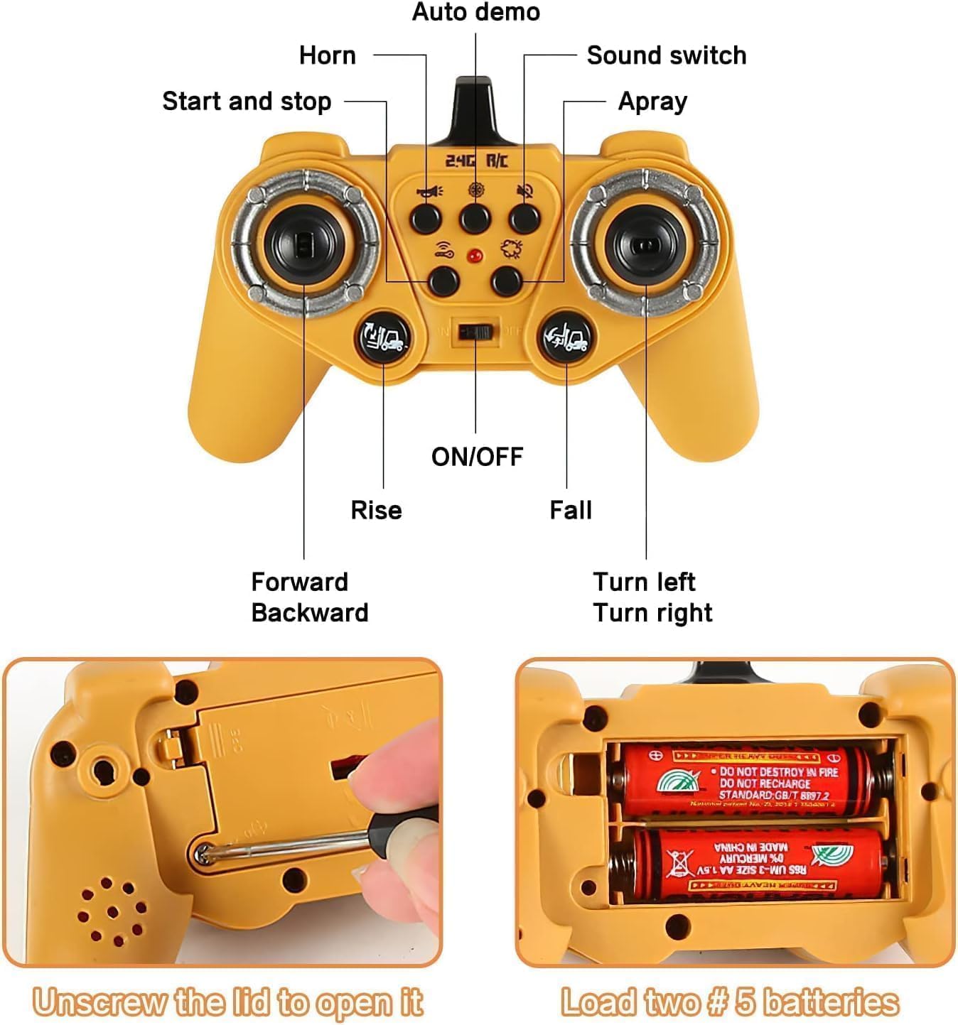 TOYVELLY Remote Control Forklift 11 Channel Rc Forklift Cranes Construction Toys, w/Boxes/Sound and Light Spray, Rechargeable Batteries, Kids Forklift Toy (RC Forklift Truck-Yellow) 1