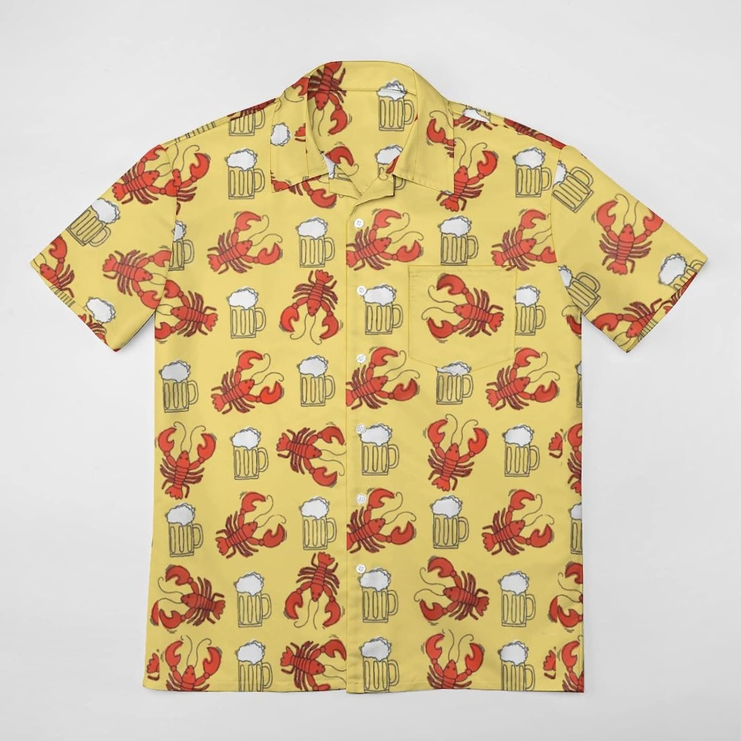 Men's Crawfish Shirts Novelty Button Up Shirt Beer Hawaiian Shirt Yellow XXXL - Image 5