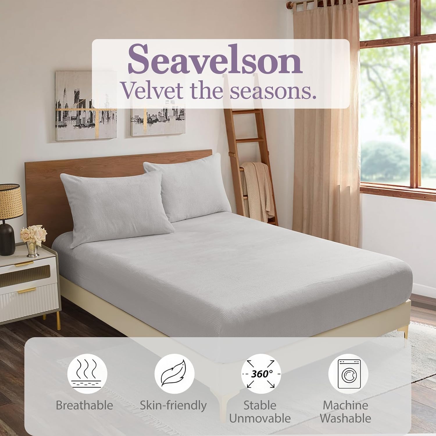 Plush Soft Fleece Sheets Set-Ultra Soft & Warm Luxury Bedding Set with 18‘’ Deep PocketFitted Sheet & 2 Pillowcases-Velvety Smooth Waffle Grids Fleece Bed Sheets (Gray, Queen)