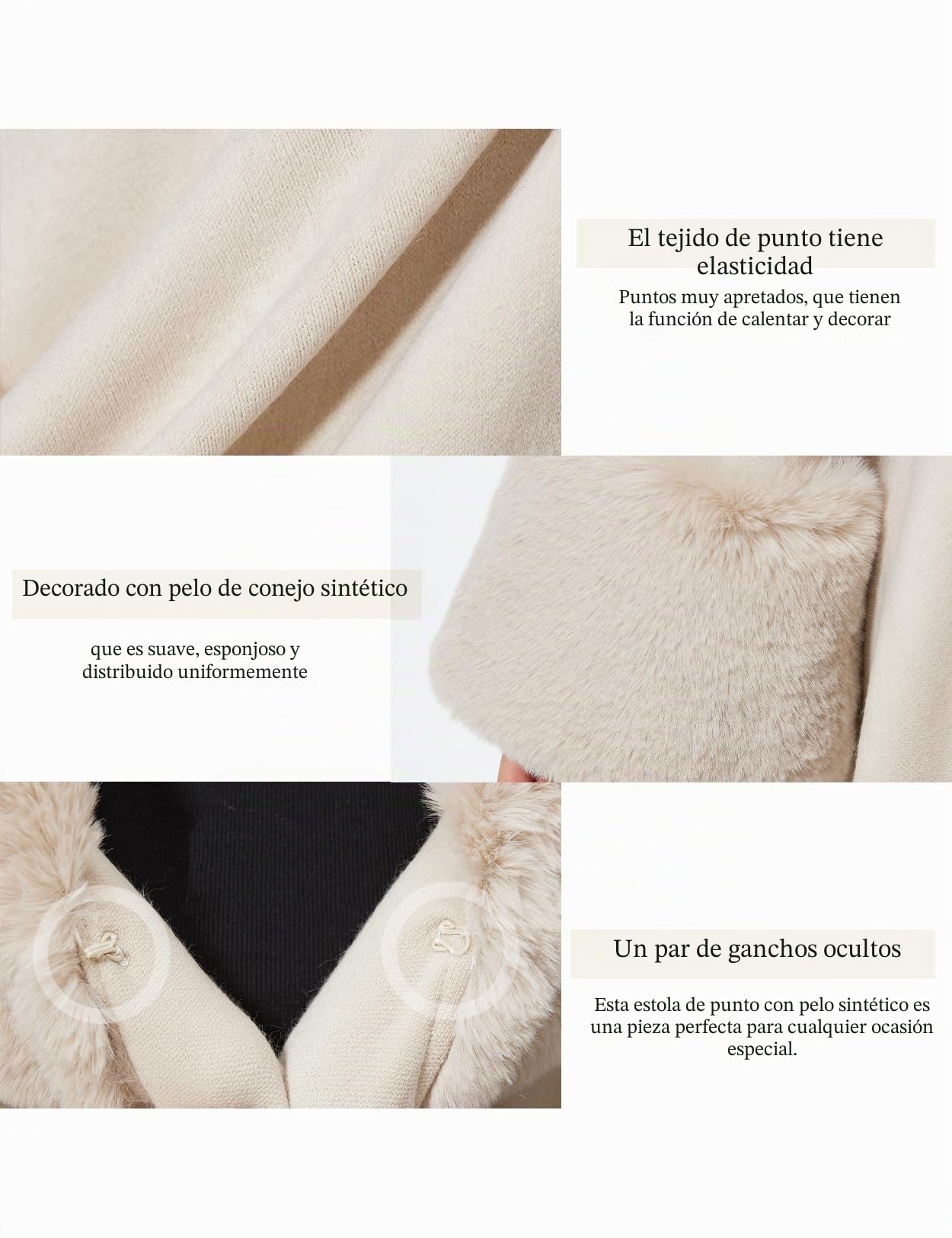 BEAUTELICATE Poncho de Piel Sintética Estola para Mujer Capa Otoño Cárdigan Invierno Abrigo con Cuello de Piel Sintética para Boda Novia Noche