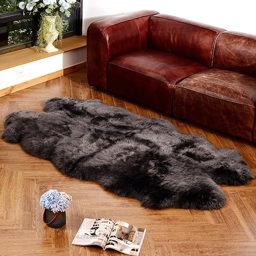 Vista 46 de Alfombra de piel de oveja auténtica de alta calidad, piel de oveja australiana, esponjosa, de lujo, natural, de piel de cordero esponjosa, funda