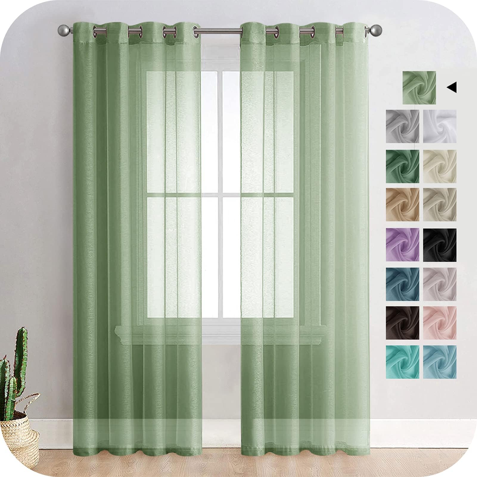 MRTREES Modern Living Room Curtain, Olive Green, 140 x 240 cm, 2 Pieces, Transparent Curtains for Stylish and Decorative Interior, Bedroom and Home, Decorative and Modern with Eyelets โ image 1