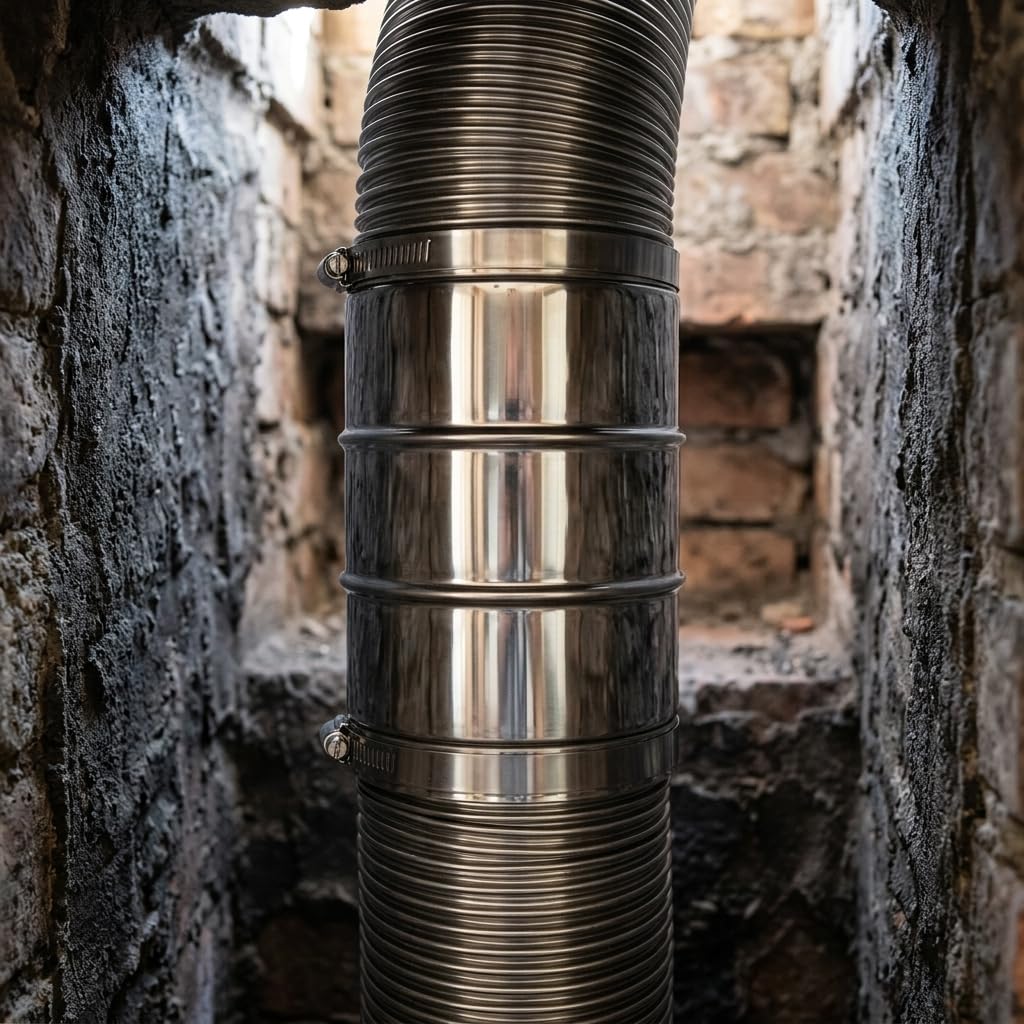 MAKA Raccordo Flex-Flex per Canna Fumaria in Acciaio Inox, Giunzione tra Due Tubi Flessibili Monoparete (Ø 300 mm, AISI 316)