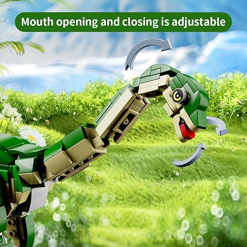 Miniatura 7 de Mesiondy Juego de bloques de construcción de dinosaurios, 582 piezas, juguete de dinosaurio interactivo y realista con cuello giratorio, kit de