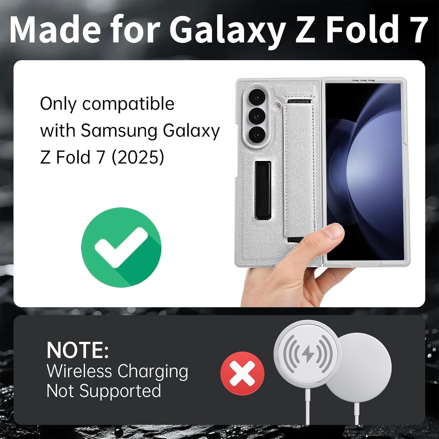 ​​for Samsung Galaxy Z Fold 7 Slim Case with Wrist Strap & Multi-Angle Stand, Built-in Screen Protector Shockproof Full Body Drop Fall Protection - Silver