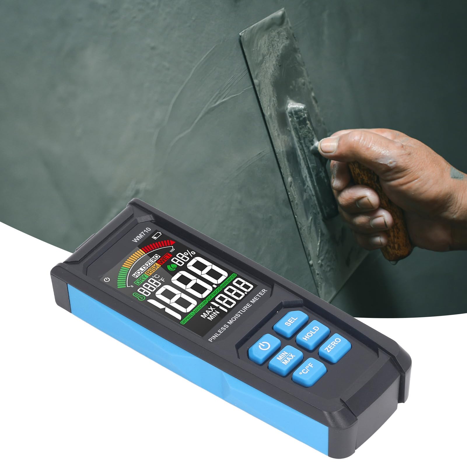 Fabater Misuratore di umidità Senza Puntale Rilevatore di umidità Digitale per Legno Sensore di da Parete per Materiali da Costruzione, Non Distruttivo, Schermo a Colori da 3 Pollici, Misurazione