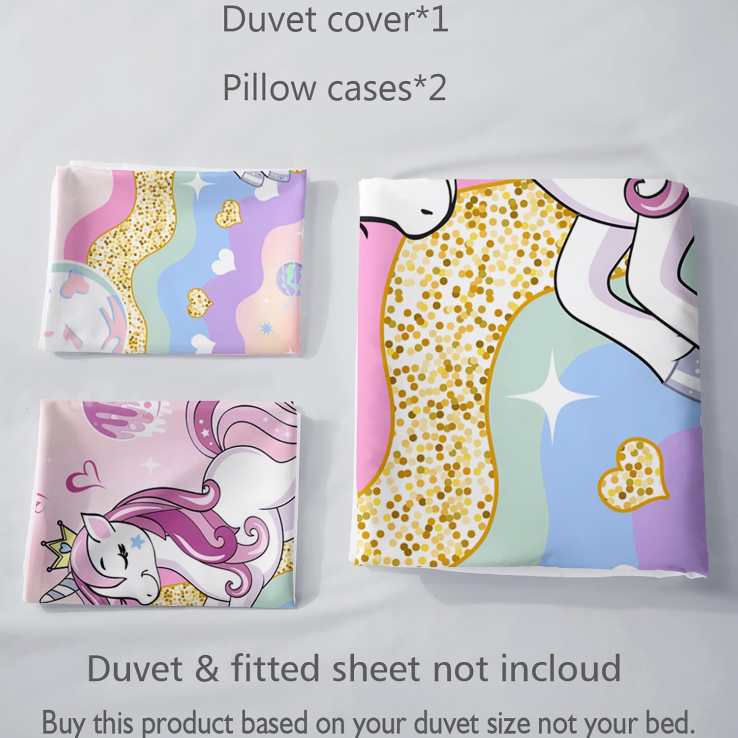 3D Gedruckt Einhorn Bettwäsche, Bunte Bettwäsche Set Geeignet für Kinder/Mädchen/Erwachsene bettwäsche 135 * 200cm,80 * 80cm*1 EDBTTAF021