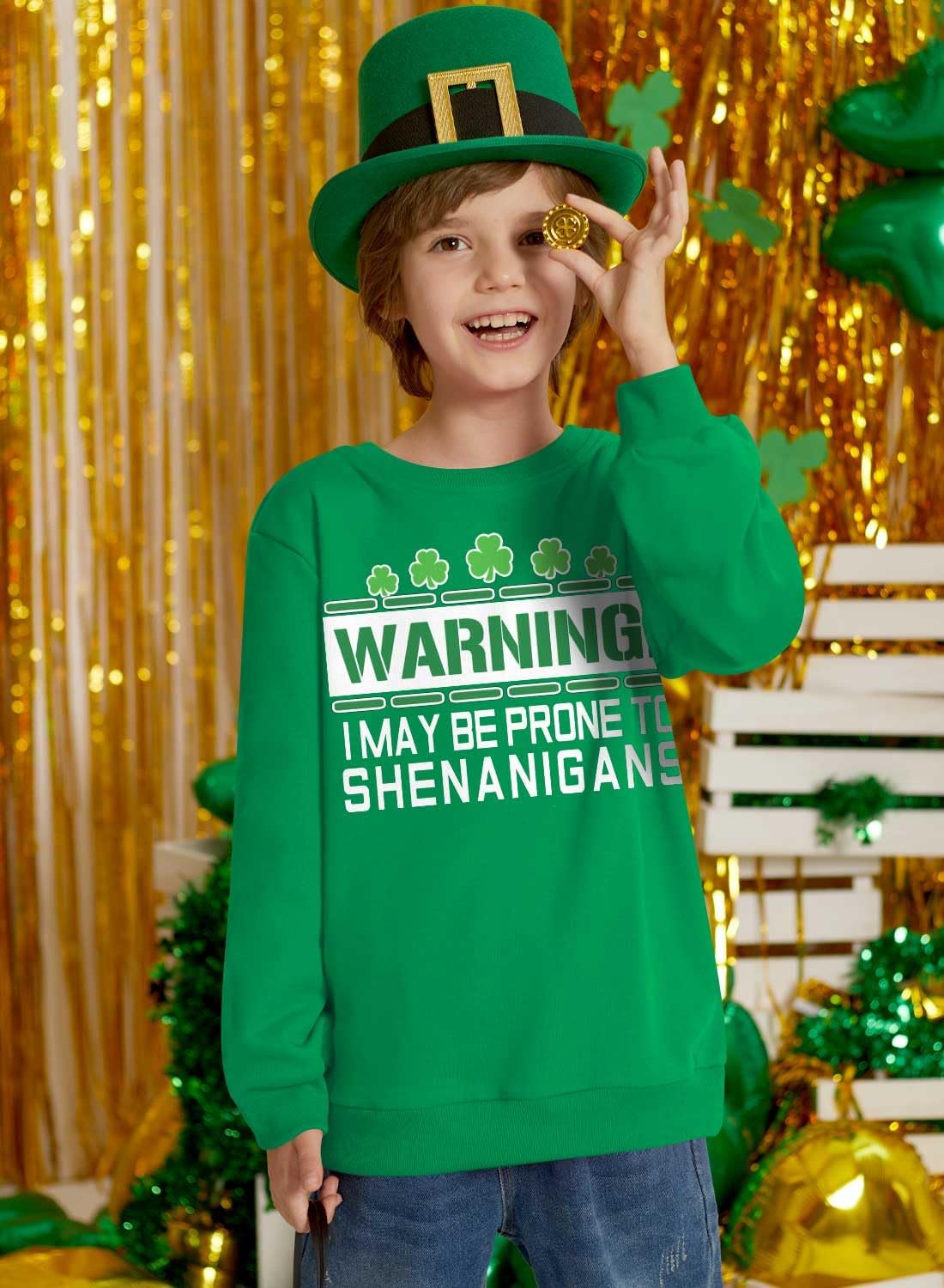 BesserBay Unisex Kids St. Patrick’s Day Clover Shamrock Sweatshirts Lucky Irish Pullover Tops