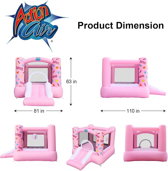 Action Air Inflatable Bounce House with Blower, Princess Bouncer, Durable & Extra Thick Bouncy Castle for Kids, Indoor/Outdoor Fun, Easy Setup, Safety Netting & Carrying Bag Included