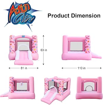 Action Air Inflatable Bounce House with Blower, Princess Bouncer, Durable & Extra Thick Bouncy Castle for Kids, Indoor/Outdoor Fun, Easy Setup, Safety Netting & Carrying Bag Included