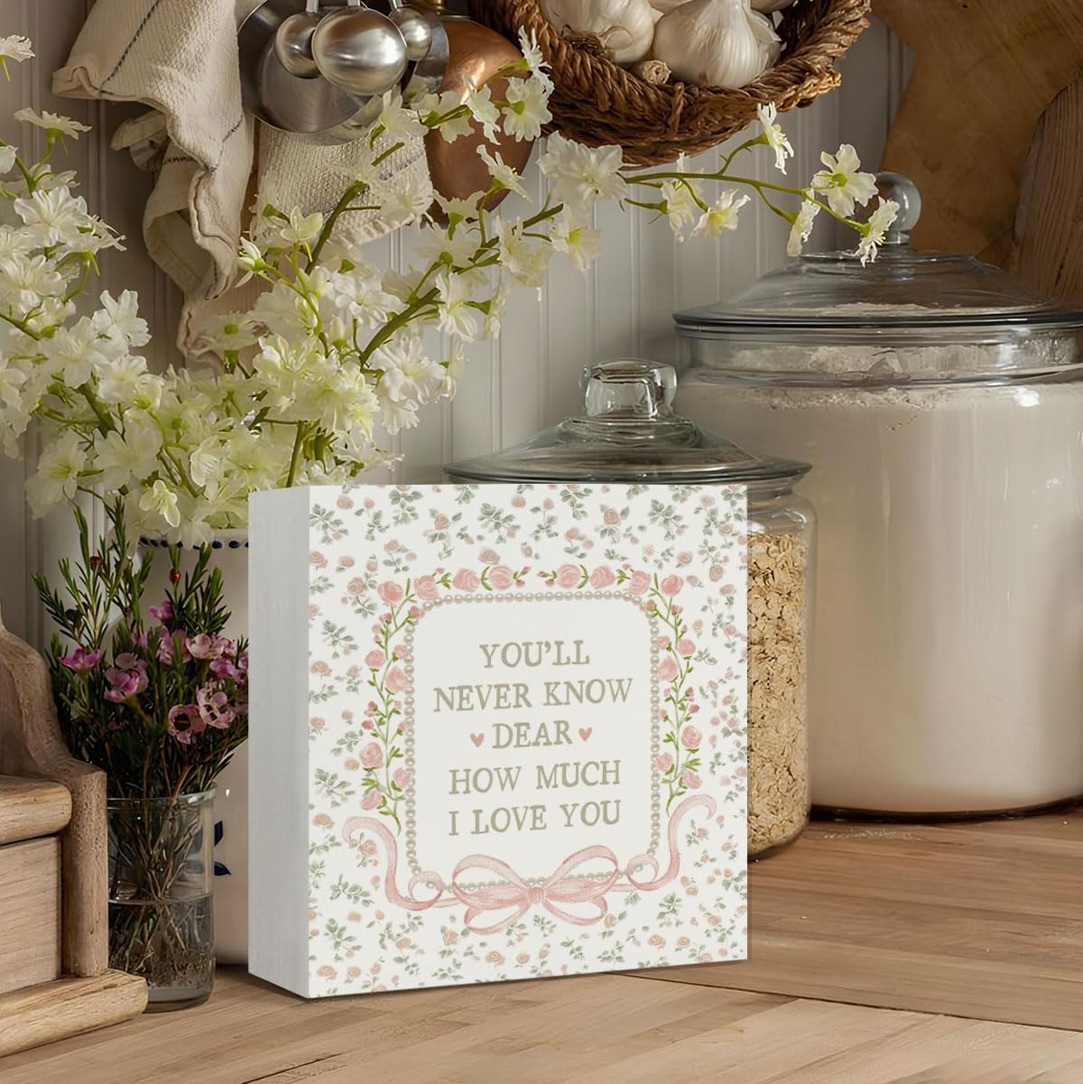 Girl Nursery Decor, Grandmillennial Bow Floral Wooden Box Signs