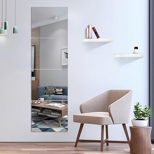 Miniatura 3 de JEOYOO Azulejos de Espejo de Vidrio HD de Cuerpo Completo - Juego de 4, 14'' x 12'' - Decoración de Pared Sin Marco para Dormitorio, Espejos de