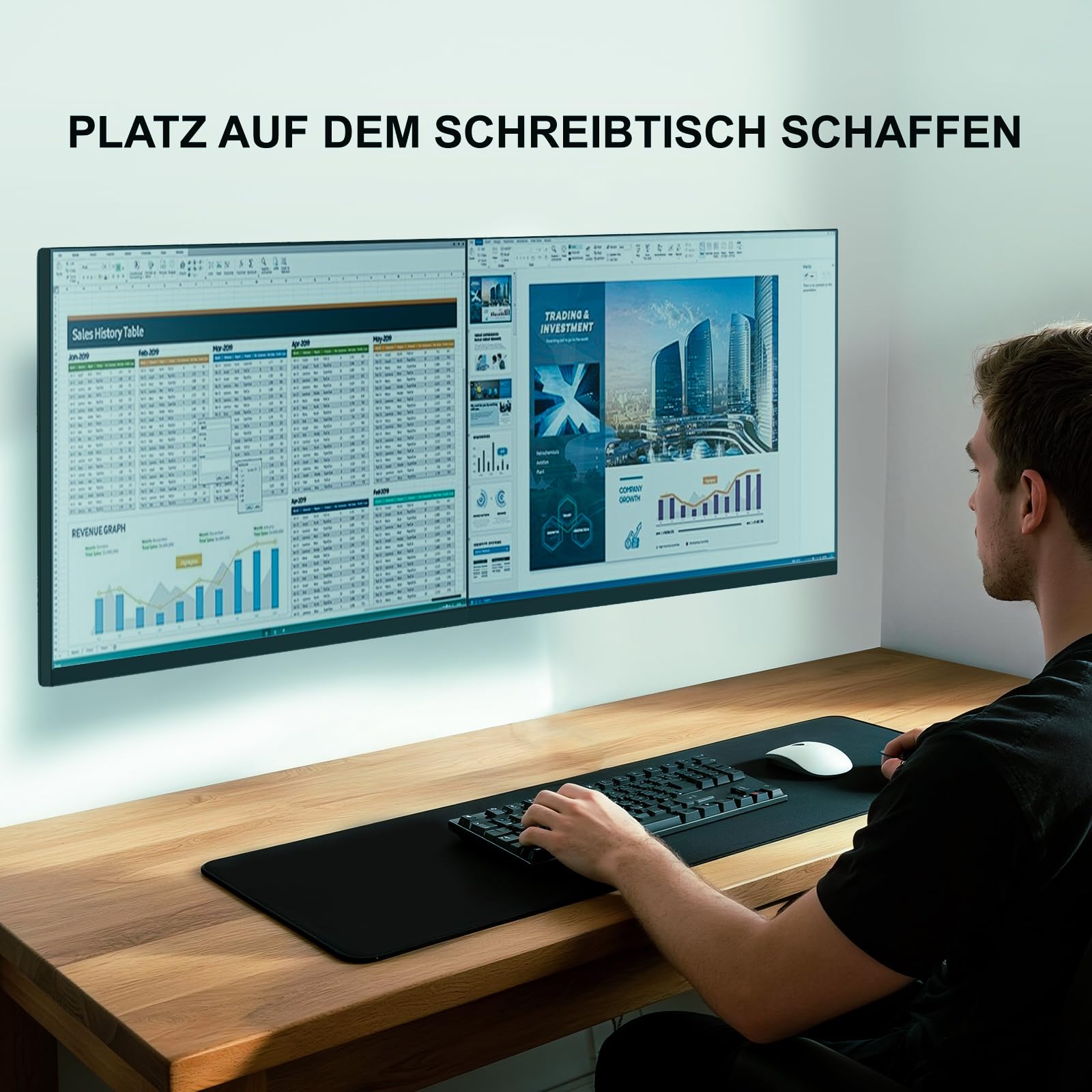 WALI Dual Monitor Wandhalterung,Monitor WandHalterung 2 Monitore bis 27 Zoll-Schwenkbar & Neigbar,VESA 75x75/100x100mm (012ARM),Schwarz
