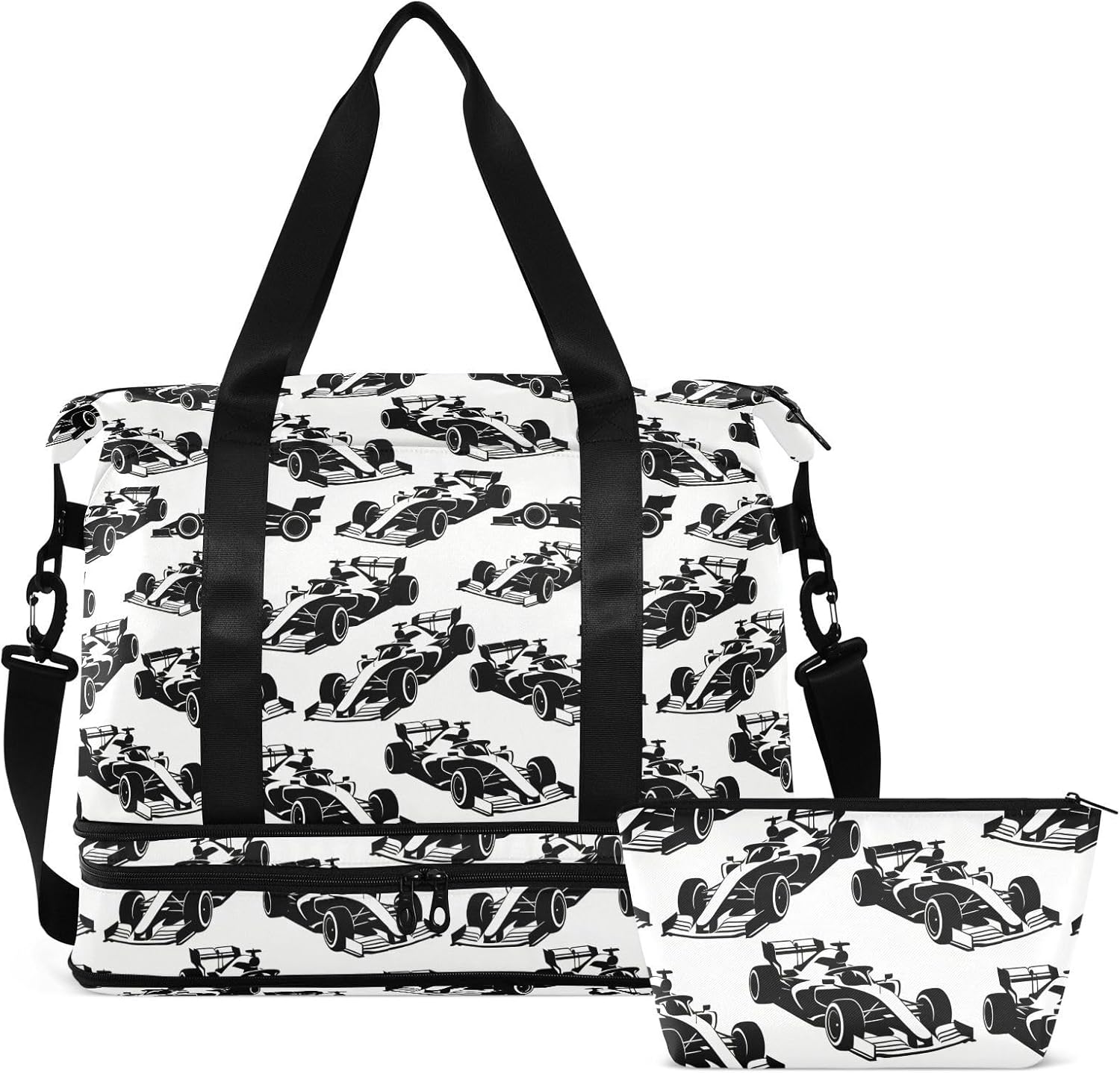 Multifunctional Gym Tote Bag Car Racing White Sport Training Bag with Adjustable Strap for Workout