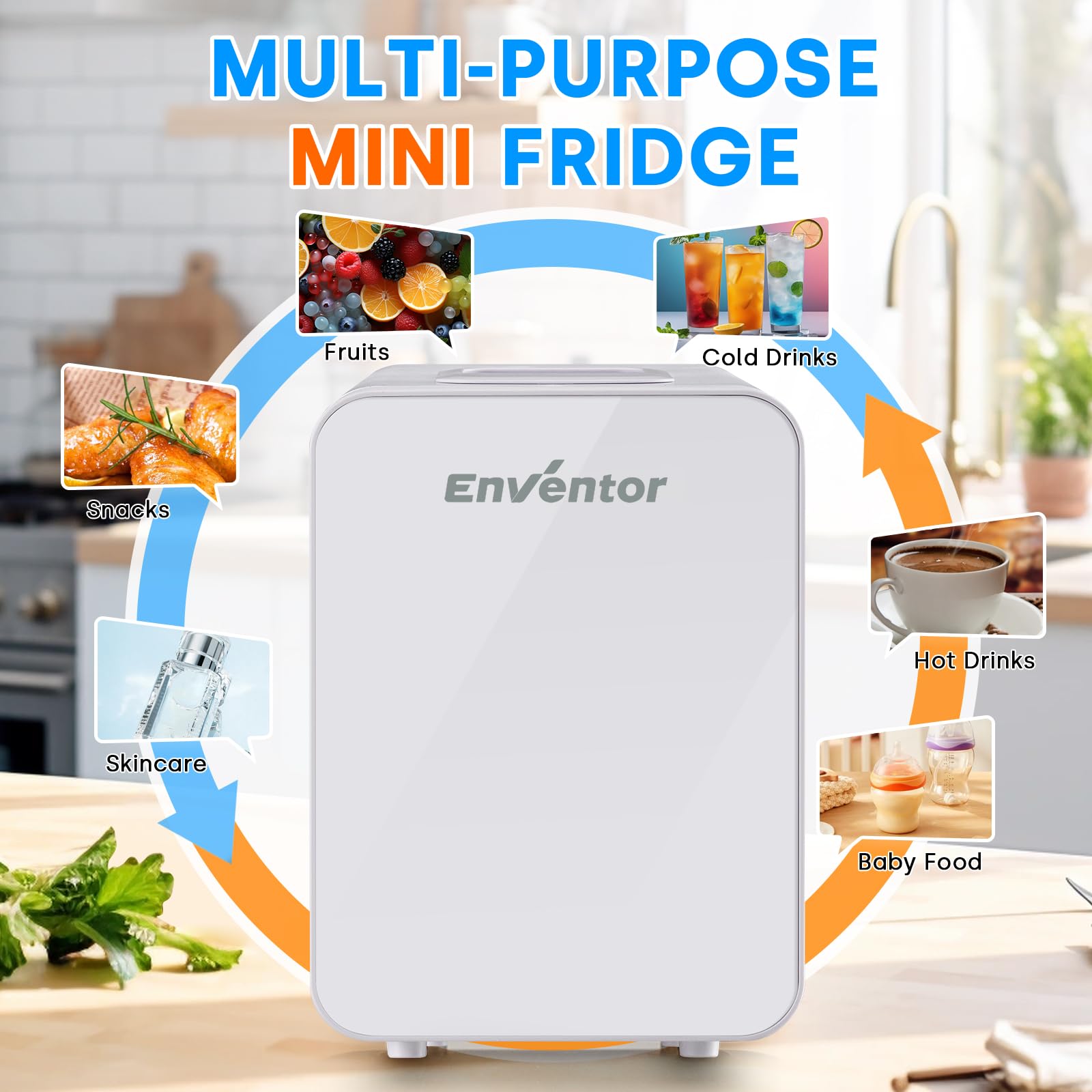 Enventor Mini-koelkast, 4 l/6 blikjes, cosmetica-koelkast met dimbare ledspiegel, AC 12 V DC, koeler en warmer voor slaapkamer, thuis, auto/huidverzorging en levensmiddelen, wit