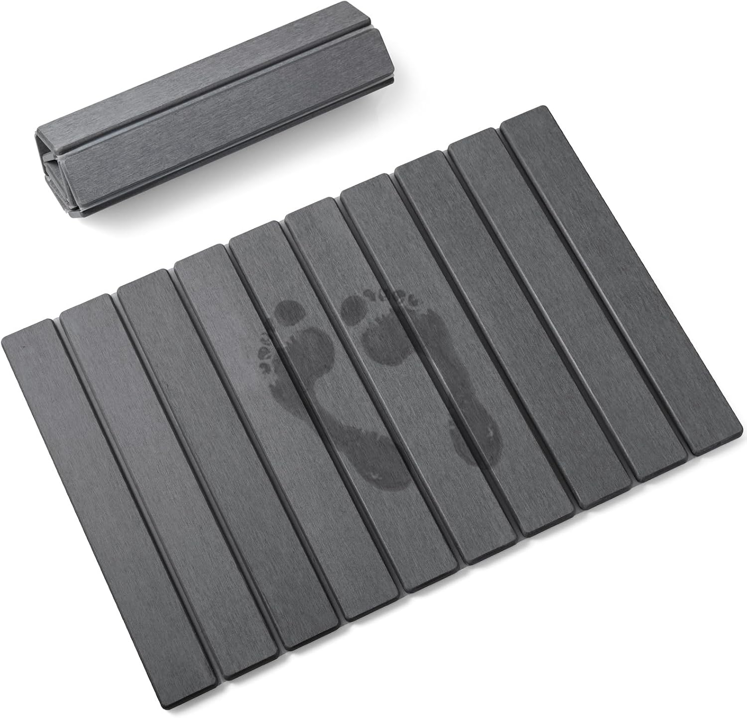 Foldable Stone Bath Mat, Diatomaceous Earth Shower Mat for Bathroom, Quick Dry Stone Bath Mats with Non-Slip Pad, Super Absorbent Bathroom Stone Mat, 23.6 x 15.3 Inch, Dark Gray