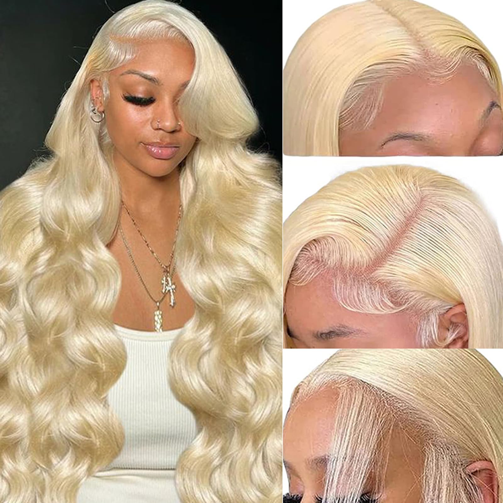 PUHPUH 613 Lace Front Wig Human Hair 26 Inch Body Wave 13x6 Blonde Lace Front Wigs Human Hair 200% Density 12A Body Wave Pre Plucked Blonde Wig
