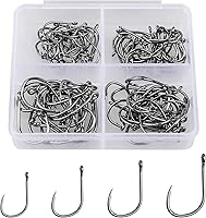 ReeMoo Premium Carbon Steel Fishing Hooks 100PCS/500PCS, 4-10 Sizes Sharp Barbed Hooks w/Portable Box for Freshwater Saltwater