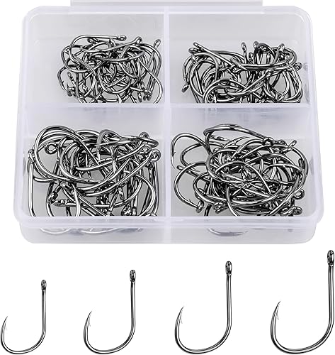 500 unidades100 anzuelos de pesca ReeMoo de alta calidad, 10 tamaños4 tamaños, ganchos de pesca de acero al carbono con caja de plástico portátil,