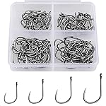 500PCS/100PCS ReeMoo Premium Fishing Hooks, 10 Sizes/4 Sizes Carbon Steel Fishing Hooks W/Portable Plastic Box, Strong Sharp Fish Hook with Barbs for Freshwater/Seawater