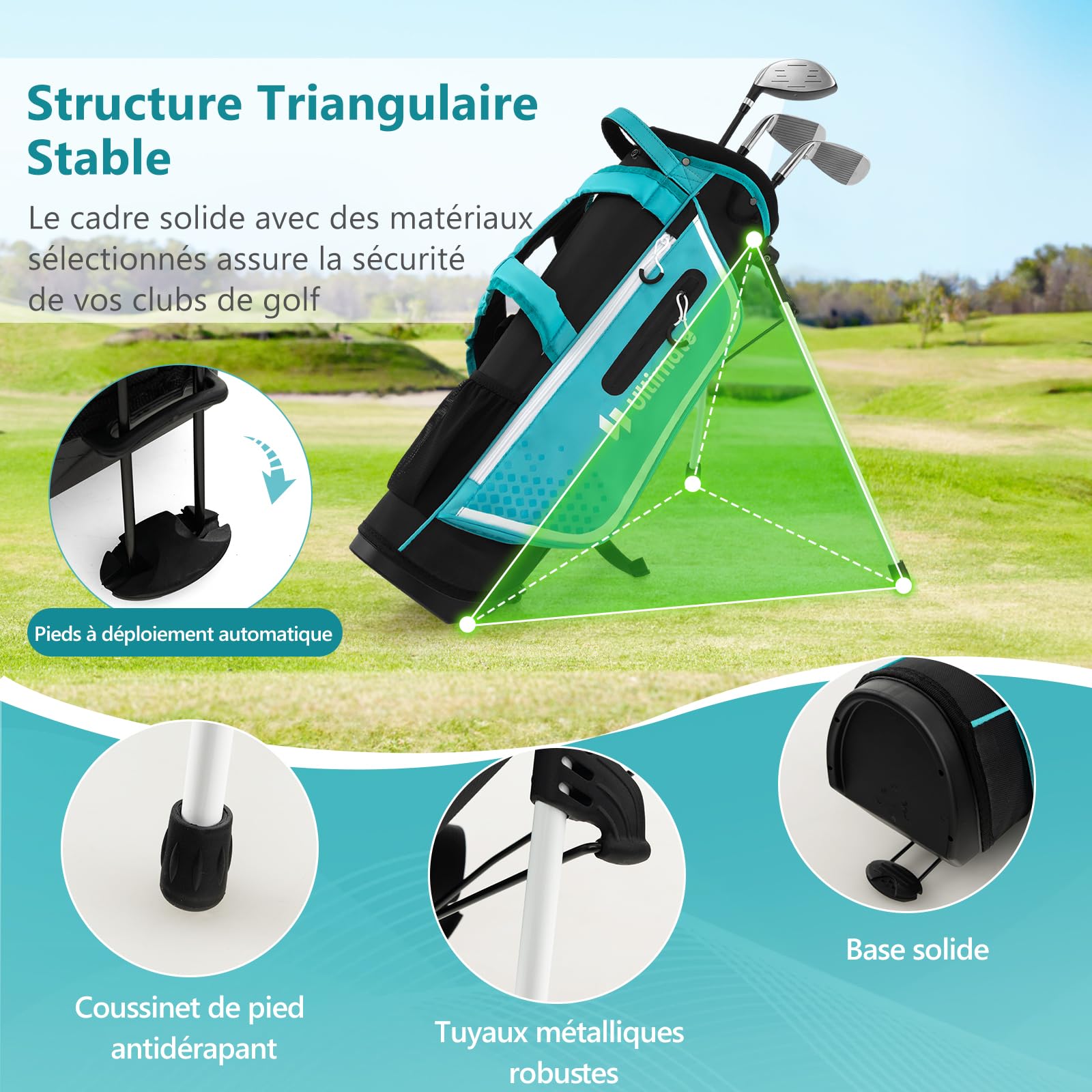 GOPLUS Clubs de Golf pour Enfants, Fairway #3, Fers #7, Fer #S et Putter, Sac Trépied avec Capuche Anti-Pluie, pour Garçons et Filles âgés de 5-7/8-10/11-13 Ans