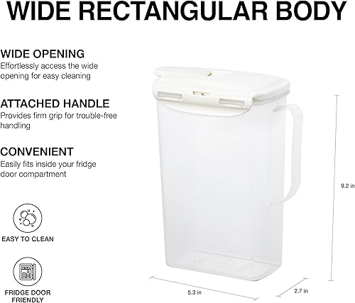 Miniatura 3 de LOCK & LOCK  Jarra de agua para puerta del refrigerador, con asa, sin BPA (bisfenol A), jarra de plástico con tapa abatible, perfecta para hacer tés