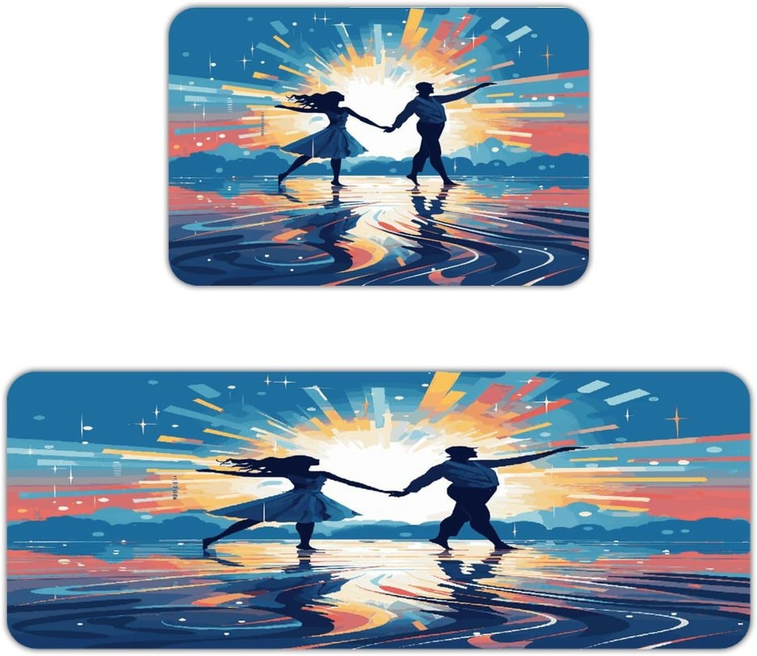Dancing on Water Kitchen Mats with 2PCS Non-Slip Washable,Kitchen Rug Heavy Duty Durable, Floor Mats for Kitchen,Office,Sink,Laundry