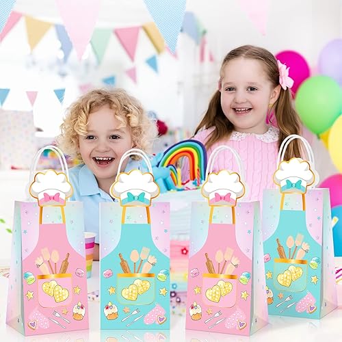 Miniatura 7 de Liliful 16 bolsas de regalo para hornear con asas, bolsas de regalo de papel para dulces, con patrón de panadería, cumpleaños, horneado, suministros